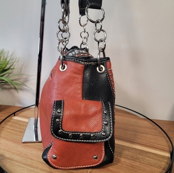 P & G COLLECTION Brown Western Shoulder Bag Embellished Studded - Picture 10 of 17